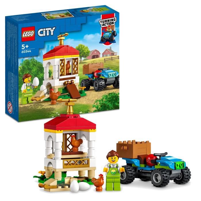 LEGO 60344 City Le Poulailler, Jouet sur les Animaux de la Ferme, avec  Quad, pour Garçons et Filles de 5 Ans et Plus