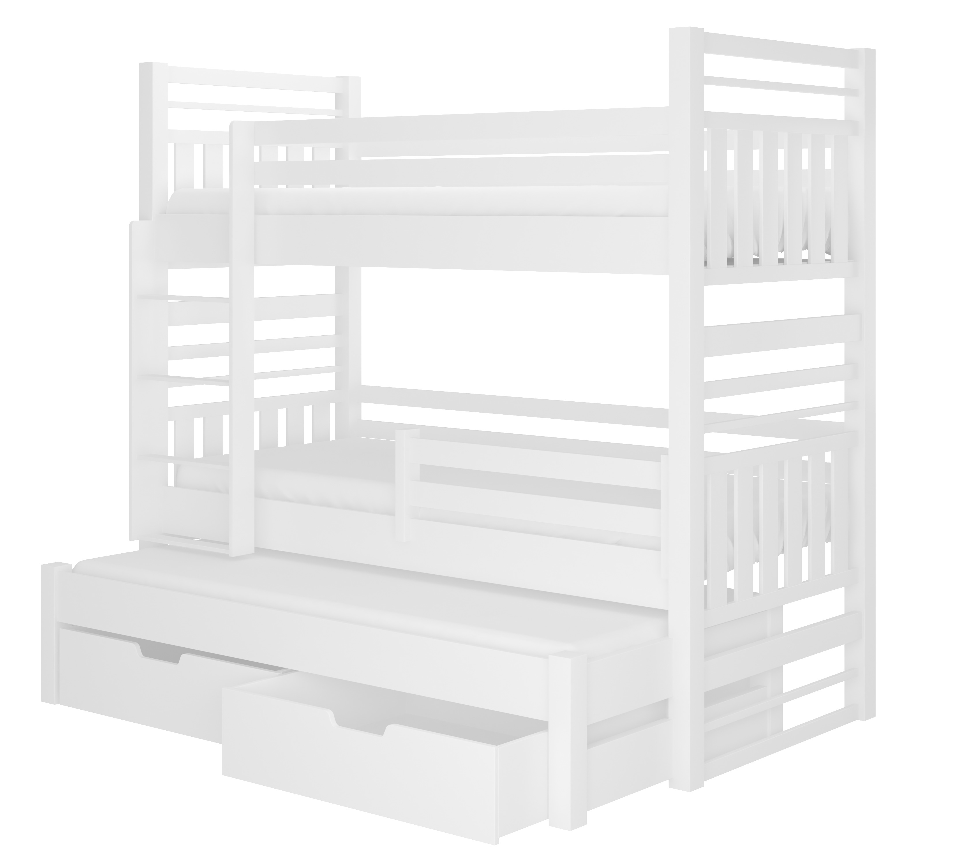 Lit superposé NATHAN 3 couchages avec barrières hautes blanc ou gris