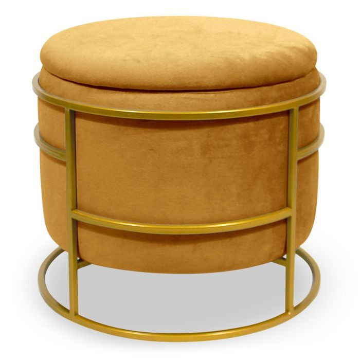 Pouf coffre en velours et métal gris/or - Maison